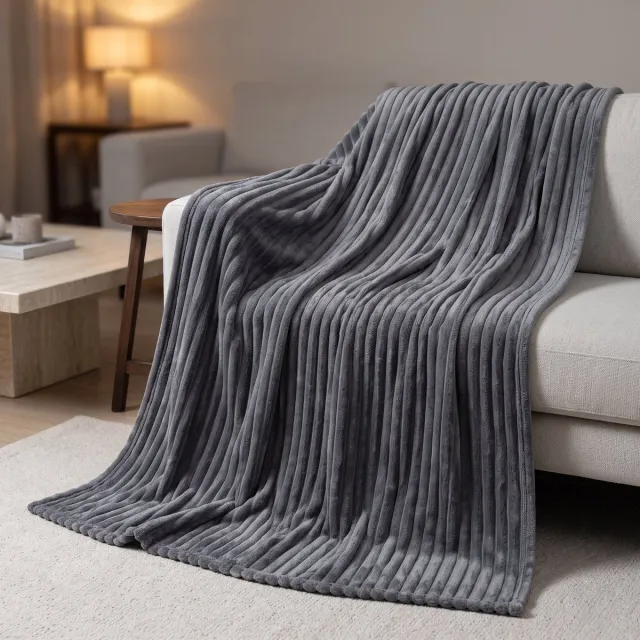 Cheqo Fleece Deken - Plaid - Fleece Plaid met Ribstof - Woondeken - Knuffeldeken - Bankdeken - Plaid voor Bank - Grand Foulard - Sprei - Heerlijk Zacht en Warm - Antraciet Plaid - Grijze Plaid - Deken voor Bed en voor Woonkamer - Fleece Blanket