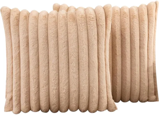 MODENUIT Kussenhoezen – Set Van 2 – 45 x 45 cm – Pluche – Theegeel – Met Verborgen Rits En Kwastjes Lichtbruin