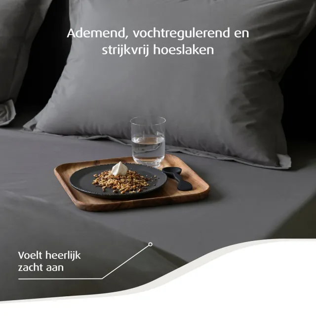 TEMPUR Home by TEMPUR® Topper Hoeslaken - Antraciet – 90 x 200 x 9 cm – Egyptisch katoen – Strijkvrij Hoeslaken – Geschikt voor Droger