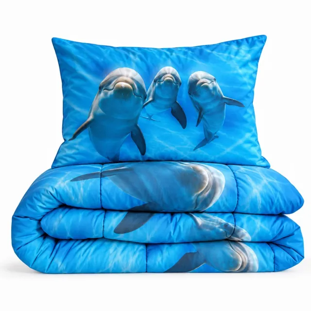 Eleganzzz Kinderdekbed Zonder Overtrek Cute Ocean - Dolfijn Kinderdekbed - Multi - 140x200 cm - Microvezel - Inclusief Kussensloop