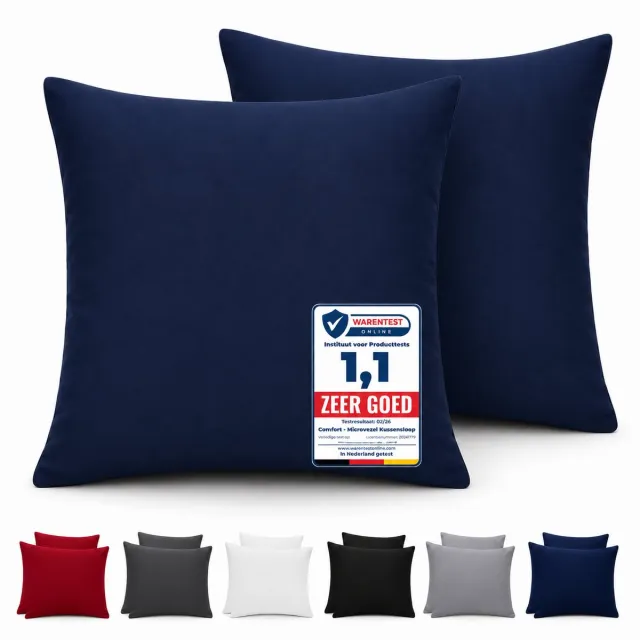 Komfortec Set van 2 Premium Kussenslopen 80x80 cm - Superzachte Kussenhoes – 100% - Geborsteld Polyester - 90g/m²- Blauw