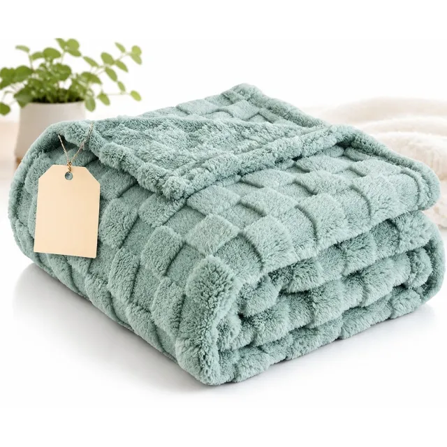 VHV Blanket - Zachte fleecedeken - warm en comfortabel - zachte rustieke deken - Verwarmde Plaid - Double Blanket - Sofa Blanket - 3D Checkered Blanket - Soft Blanket - Plaid voor bank en bed - 150 x 200 cm Groen