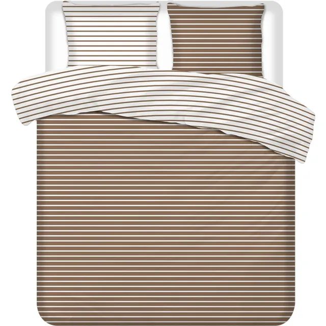 Terschellinger Wolweelde Luxueuze Terschellinger Flanellen Winter Dekbedovertrekset – Warm Zandbeige Gestreept Modern – Voor Ultiem Comfort en Warme Nachten – 140x200/220 cm Taupe