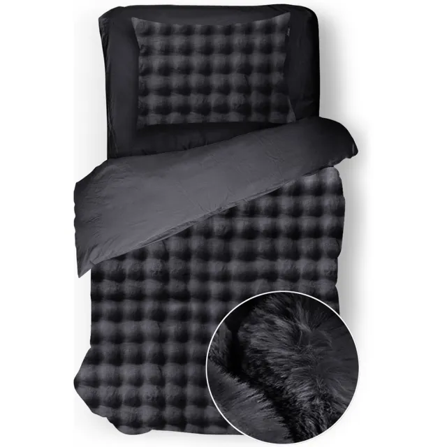 Eleganzzz Dekbedovertrek Shiny Bubble Pom Pom Flanel Fleece - Dark Grey - Dekbedovertrek 140x200/220cm - 100% flanel fleece - Eenpersoons dekbedovertrekken - 140x220cm - Teddy Dekbedovertrek - Fluffy Dekbedovertrek - Effen Dekbedovertrek