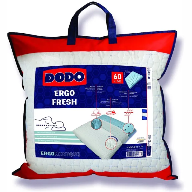 Vente-unique Hoofdkussen DODO - schuim met vormgeheugen en verkoelend effect - 60 x 60 cm - FRESH Wit