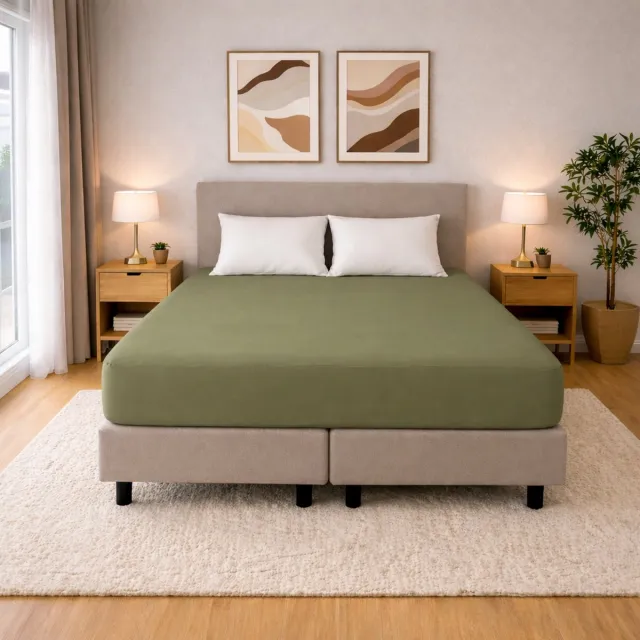 Polydaun hoeslaken - Jersey - mosgroen - 140/160 x 200/220 cm
