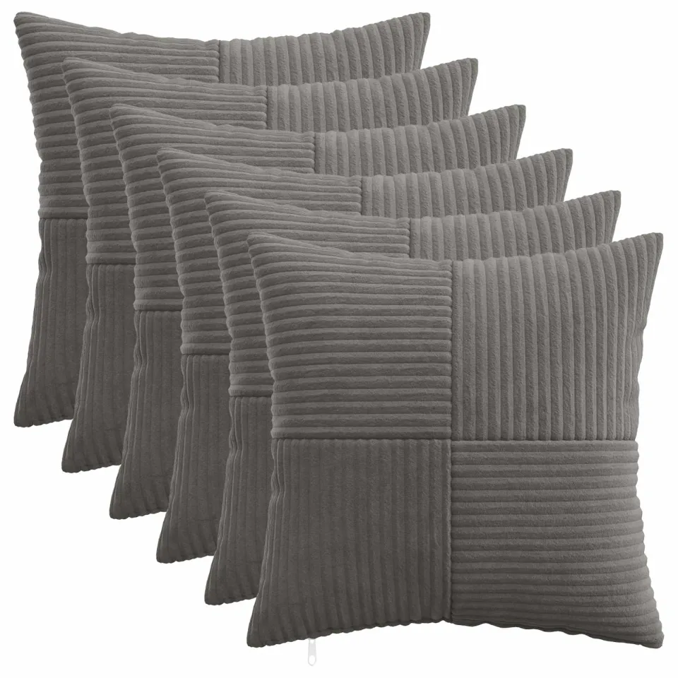 vidaXL Kussensloop 6 st ALMELO Donkergrijs 30 x 30 cm corduroy, foto 3