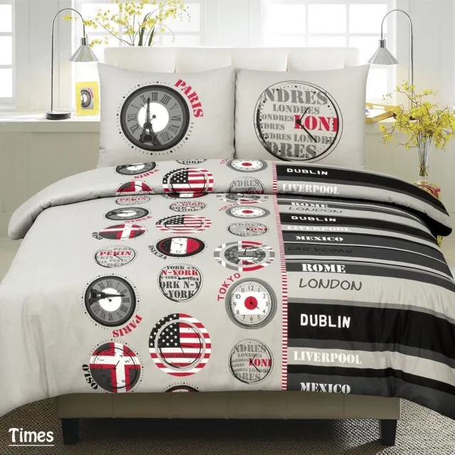 Homéé® Dekbedovertrek Times 200x200/220 cm - 2 Persoons - 100% Katoen - Inclusief 2 Kussenslopen - Londen & New York Dessin - Grijs/Wit Bedrukt