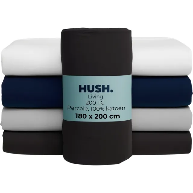 HUSH Living - Hoeslaken Percale - 100% Katoen - 200TC - Extra Fris en Koel - Sterk en Slijtvast - Elastiek Rondom - 180x200+30cm - Antraciet