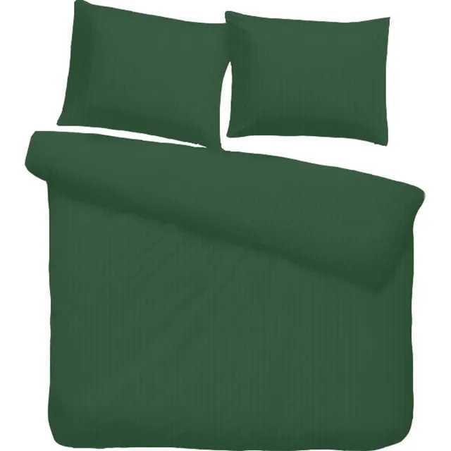 iSleep Satijnstreep Dekbedovertrek - Tweepersoons - 200x200/220 cm - Donker Groen