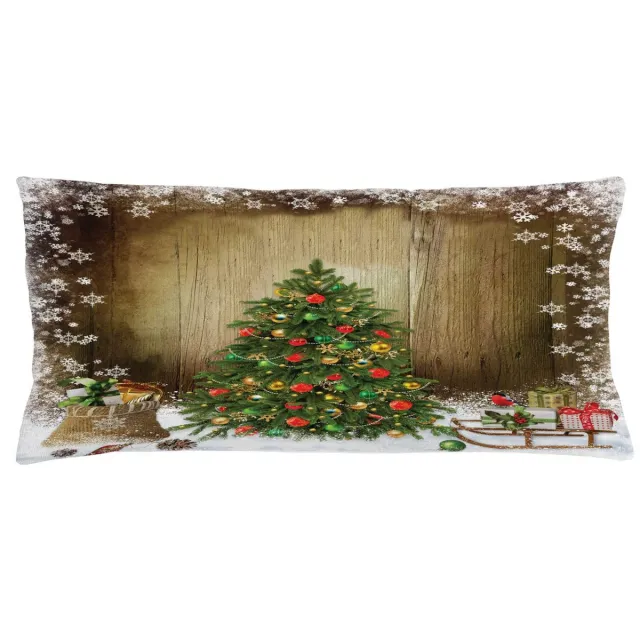 ABAKUHAUS Pine Tree presenteert Kussenhoes 90x40 cm – Dubbelzijdig bedrukt, rits, bruin-groen