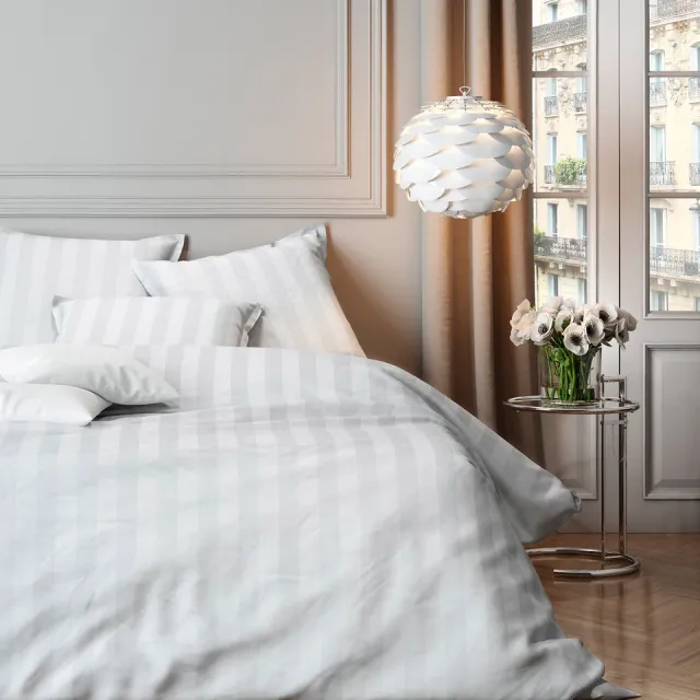 Mistral Home DEKBEDOVERTREK - katoensatijnstreep - 140 x 200 cm + 65 x 65 cm - eenpersoons - satijnstreep - wit