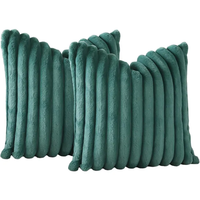 STILVORA Kussenslopen – Woonkamer Kussenslopen Set Van 2 Met Luxe Fluweel, Zachte Gestreepte Kussenslopen Voor Sofa En Slaapkamer – Donkergroen – 50x50 cm