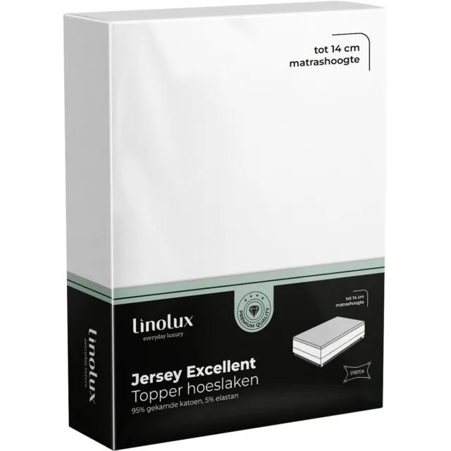 Linolux Hoeslaken Topper Jersey Excellent White 120x200 t/m 130x220