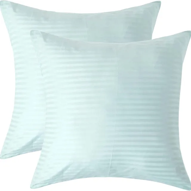 Homescapes Satijn Streep Katoen Kussensloop 60x60 cm – Set van 2 – Aquablauw – 100% Egyptisch Katoen – Draaddichtheid 330