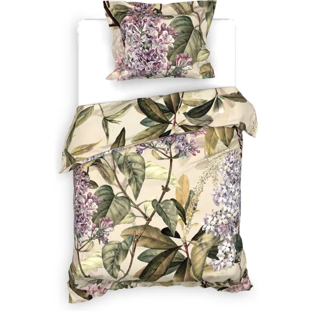 Heckettlane Dekbedovertrek Jazmin - Bedlinnen met Bloemen print - Groen - Dekbedhoes van 100% Katoen-Satijn