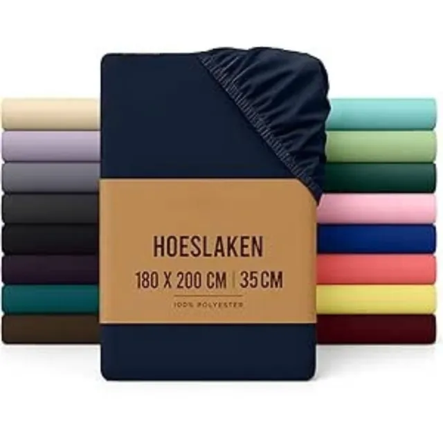 Famanu Hoeslaken 180x200x35 cm, geborstelde microvezel, onderhoudsvriendelijk en kleurvast – Marineblauw