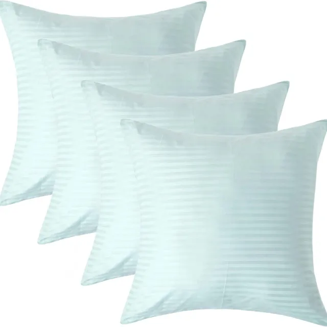 Homescapes Satijn Streep Katoen Kussensloop 60x60 cm – Set van 4 – Aquablauw – 100% Egyptisch Katoen – Draaddichtheid 330