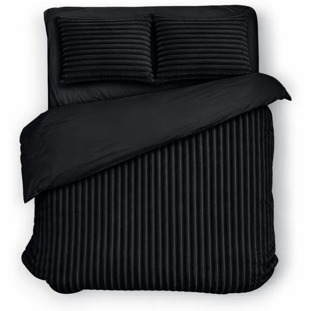 Eleganzzz Dekbedovertrek Teddy Rib Fleece - Black - Dekbedovertrek 240x200/220cm - 100% Teddy Rib Fleece - Lits Jumeaux dekbedovertrekken - 240x220cm - Teddy Dekbedovertrek - Fluffy Dekbedovertrek - Effen Dekbedovertrek Teddy Rib Black