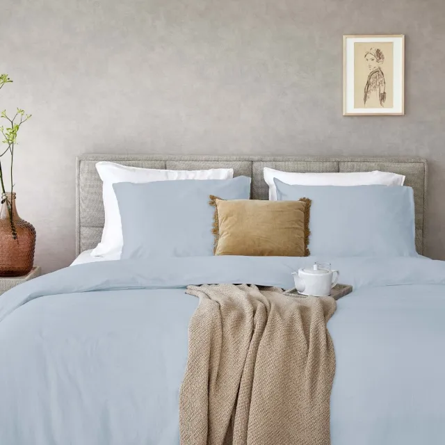 Dreamers Den gewassen Katoensatijn 300 TC Sky Blue - 240x200/220cm (260cm lengte) Blauw
