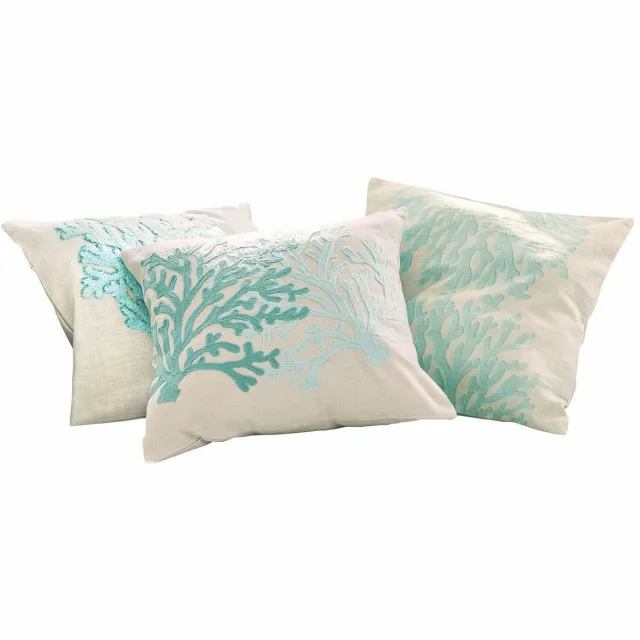 Loberon Kussenhoes set van 3 Vaiea turquoise/beige