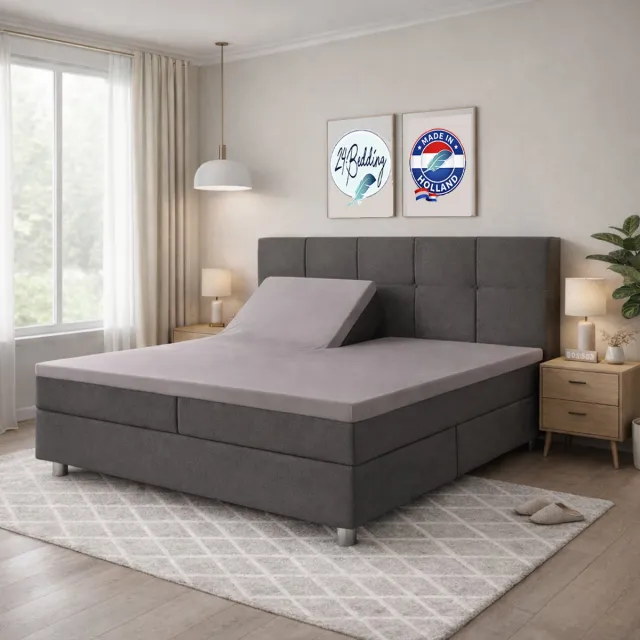 24-Bedding Splittopper Hoeslaken Donker Grijs - 100% Percaline Katoen - Verkoelend Splittopper Hoeslaken Donkergrijs