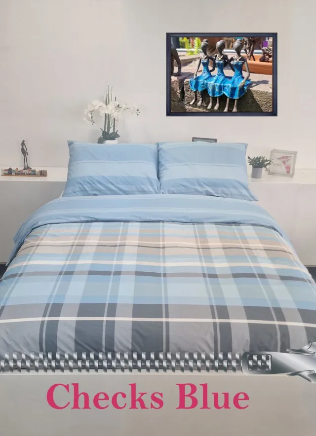 Sofiben Dekbedovertrek-Budgetline-Checks Blue doorlopende rits over 3 zijden-afm:-240x220
