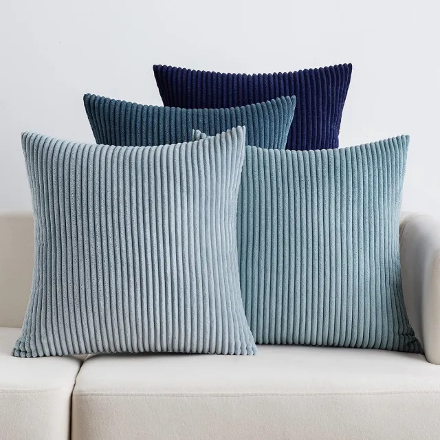 Famanu Corduroy ribfluweel kussenhoezen set van 4 (40x40 cm) – donkerblauw – zachte ribstructuur – woonkamer/slaapkamer Donkerblauwe serie