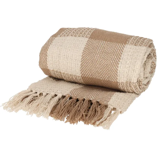 Jens Living Plaid Kai - Gerecycled Katoen - 130 X 180cm - Taupe/beige - met Kwastjes