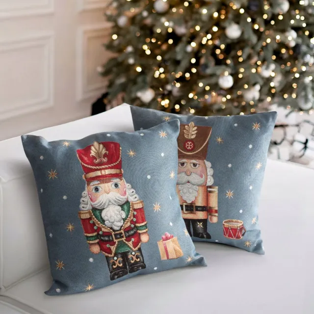 Eurofirany Gobelin Sierkussen 45x45cm Kerstman Music Notes Grijs Rood