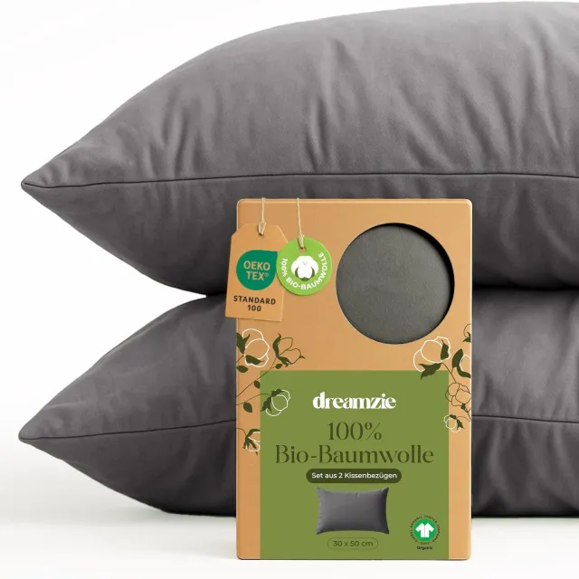 Dreamzie Kussenhoes 30x50 cm Katoen - Set van 2 - Antraciet - Merkloos