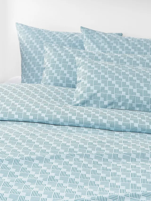 Westwing Collection Perkal katoenen dekbedovertrek Inki met geometrische print Blauw
