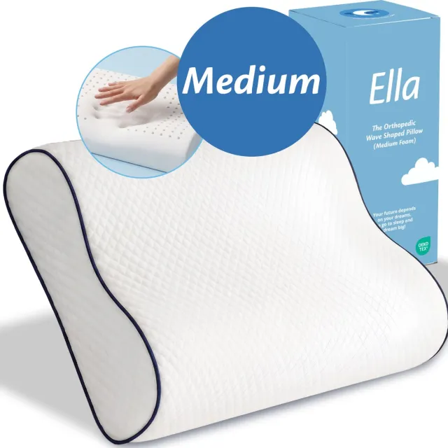Ella Wave-Med Orthopedisch Hoofdkussen voor Rug en Zijslaper - Ergonomisch Neksteun Kussen van Traagschuim - Slaapkussen Nekklachten 60 x 40 cm - Wit