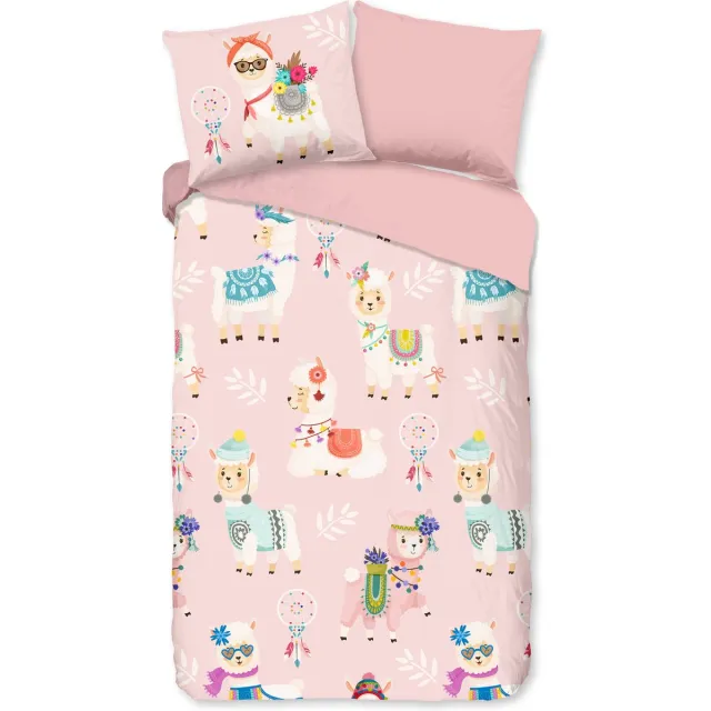 Good Morning dekbedovertrek lamas - Roze - 100% Katoen flanel Pink
