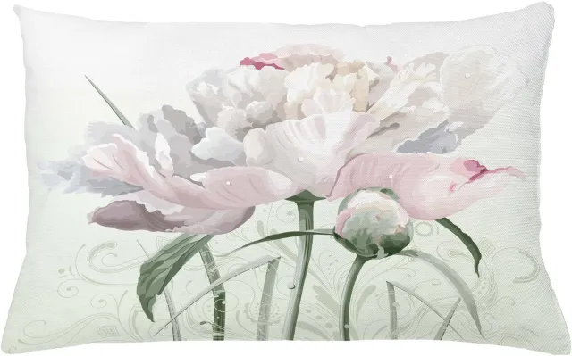 ABAKUHAUS Bloem Kussenhoes, Roze Roos Tulip Compositie, Kussenhoezen met Dubbelzijdige Print Kleurecht Wasbaar en Ritssluiting, 65 x 40 cm, Wit