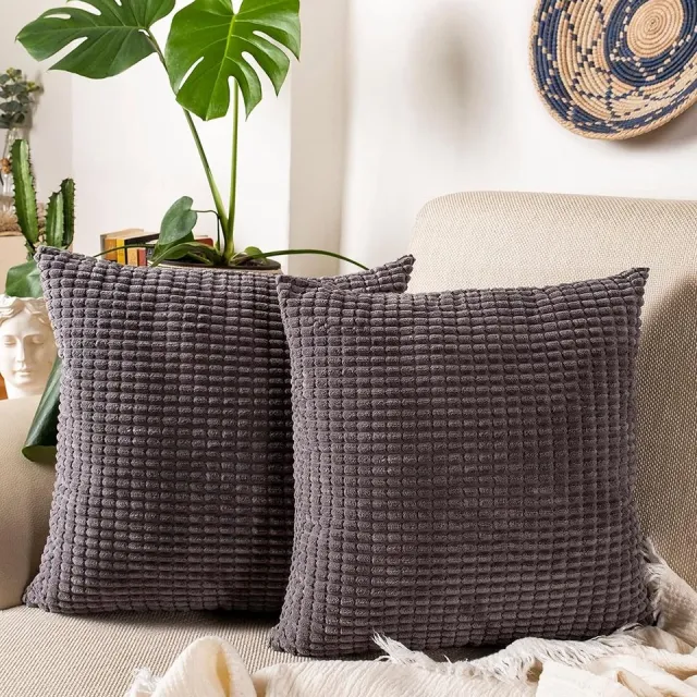 Famanu Corduroy ribfluweel kussenhoezen set van 2 (50x50 cm) – verborgen rits – zachte sierkussenhoezen – antraciet