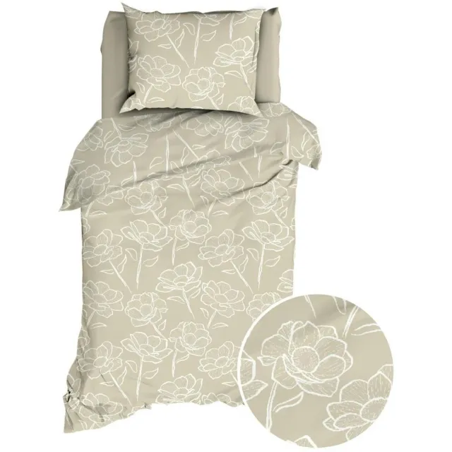 Romanette Dekbedovertrek - Oyster Bloemen Katoen - B 140 x L 200 cm/B 140 x L 220 cm - 1-persoons - 02688-B 140 x L 200/220 cm