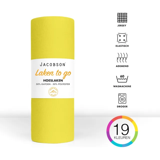 JACOBSON Hoeslaken - 160x200cm - Jersey Katoen - tot 23cm matrasdikte - Geel