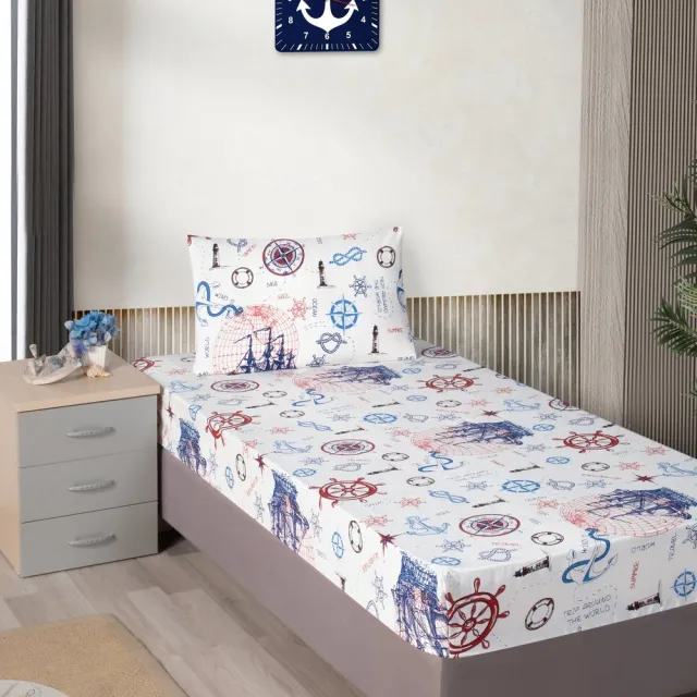 FABRIC BOX Lakenset Katoen Jeugd/Kind - 120x200cm + 1 kussenslopen 50x70 - Maritime Sketches