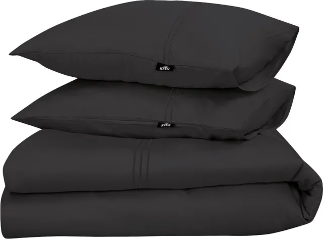 PHLOX Dekbedovertrek King - 100% Katoen Satijnen (300 TC) - Eenpersoons 140x200/220 cm + 1 Kussensloop - Zacht & Huidvriendelijk - Donker Antraciet