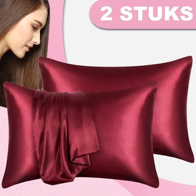 Jumada 's Satijnen Kussenslopen 60x70 cm - Set van 2 - Zacht voor Haar & Huid - Met Ritssluiting - Bordeauxrood Bordeaux Rood