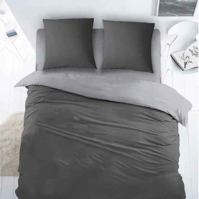 Sleepnight Dekbedovertrek Flanel Double Face Grey - 200 x 200/220 cm + 2 kussenslopen - [Grijs,Antraciet]