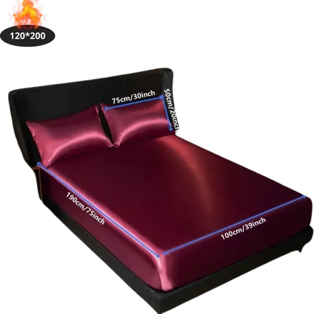 Livano Satijnen Hoeslaken Set - Inclusief Kussensloop - 2 Delige Set - Beddengoed - Fitted Sheet - Pillow Case - Bed - Bordeauxrood 120x200