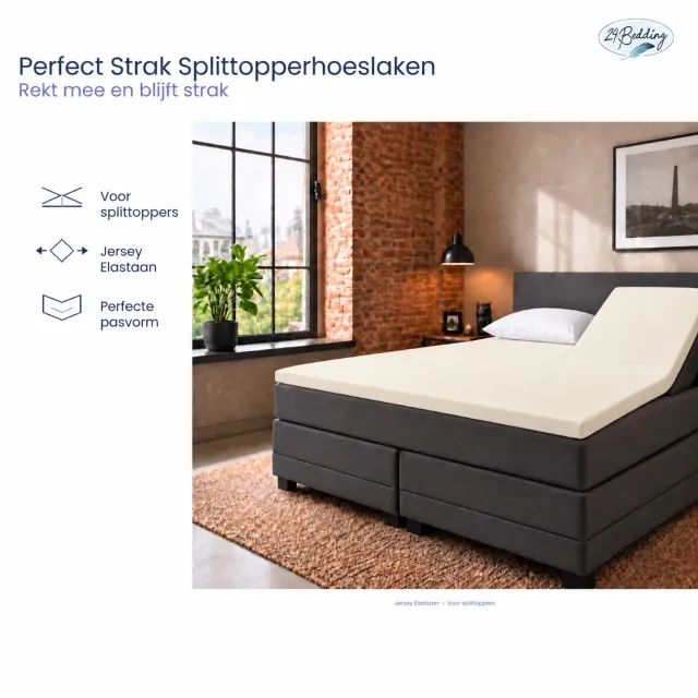 24-Bedding Jersey Splittopper Hoeslaken - Extra zacht - 97% katoen - 3% Elastaan - 180X200 cm - Beige - 5 t/m 15 cm hoogte.