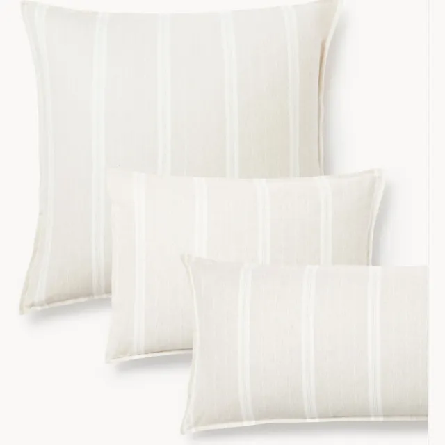 Westwing Collection Gestreepte flanellen kussenhoes Belinda Beige