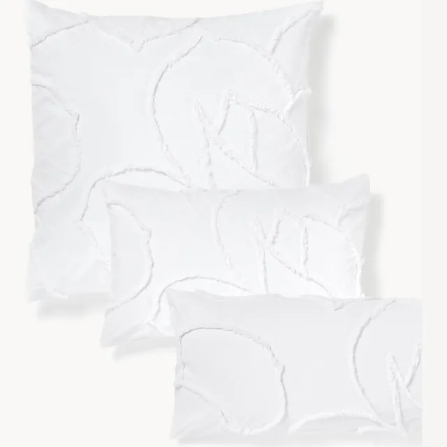 Westwing Collection Perkalkatoenen kussenhoes Madeline met getufte design Wit
