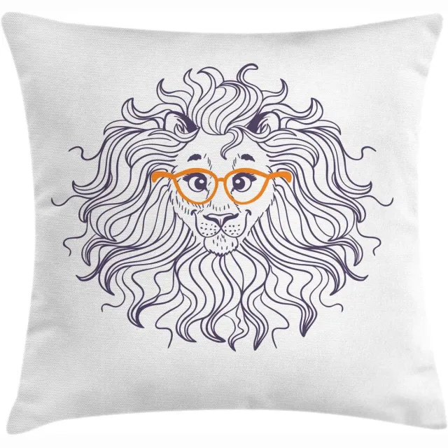 ABAKUHAUS Kussenhoes – Cartoon-Leeuw Bril – 60×60 cm – Aubergine/Oranje – Dubbelzijdig bedrukt Aubergine-Oranje