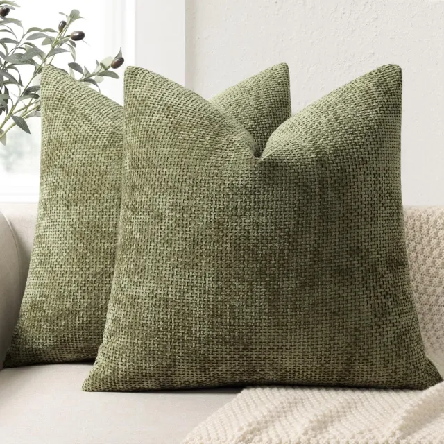 Famanu Set van 2 chenille kussenslopen 50x50, decoratieve kussenhoezen voor bank, bed en woonkamer, luxe huisdecoratie Zwart