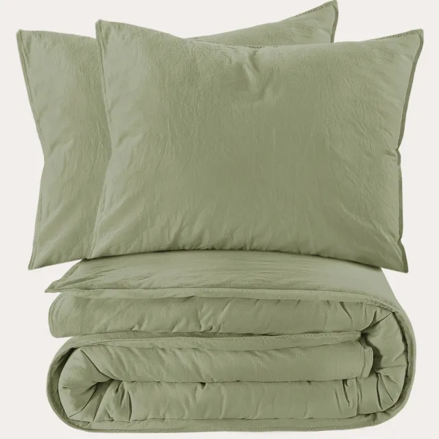 NOUS Living stonewashed dekbedovertrek 2-persoons (200x220 cm) Groen