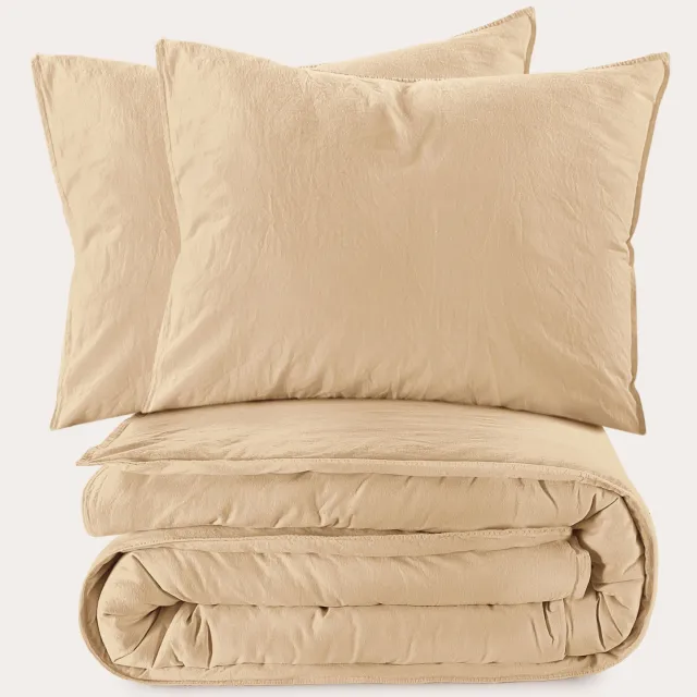 NOUS Living stonewashed dekbedovertrek 2-persoons (200x220 cm) Ecru